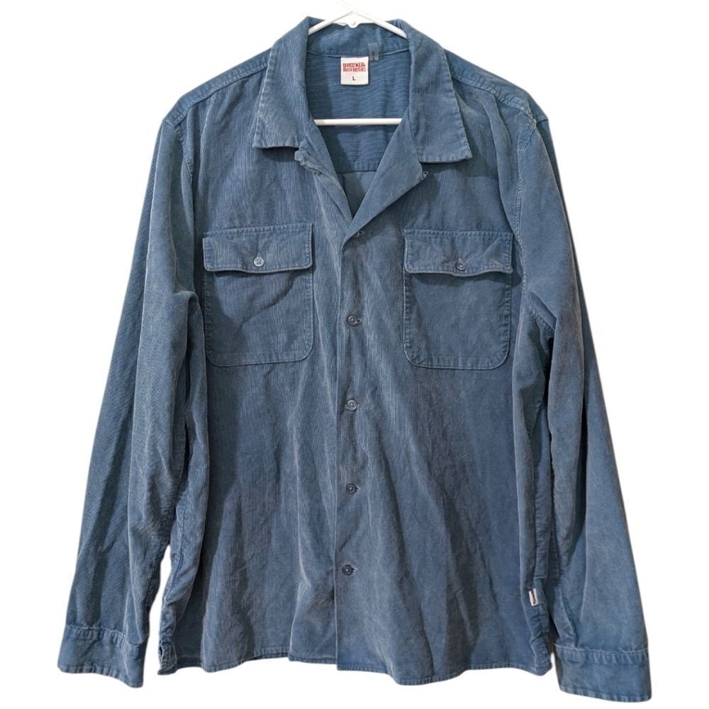 Birdwell Beach Britches Monterey Shirt Men's L Blue Fine-Wale Corduroy Button Up